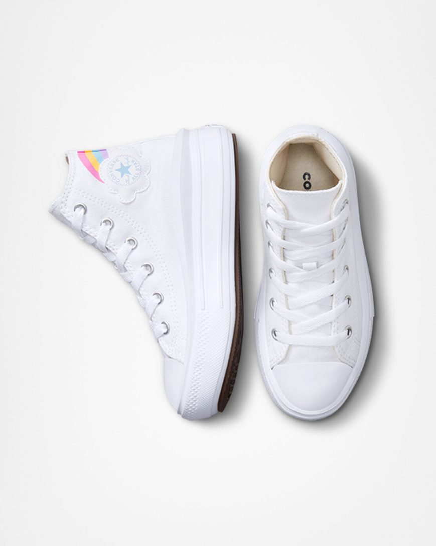 Pantofi Platforma Fete Converse Chuck Taylor All Star Move Rainbow Cloud Inalti Albi Albastri Roz | RO HPYZQ657